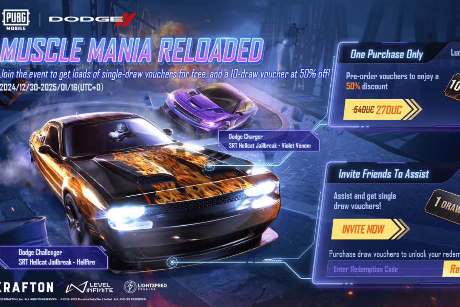 ¡Muscle Mania Reloaded! Llega la colaboración PUBG Mobile Y Dodge